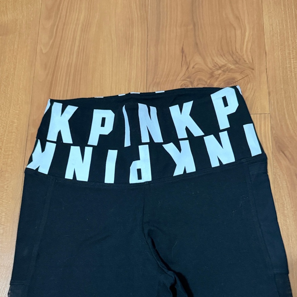 PINK Victoria's Secret Black Leggings with White Logo - Picture 2 of 7